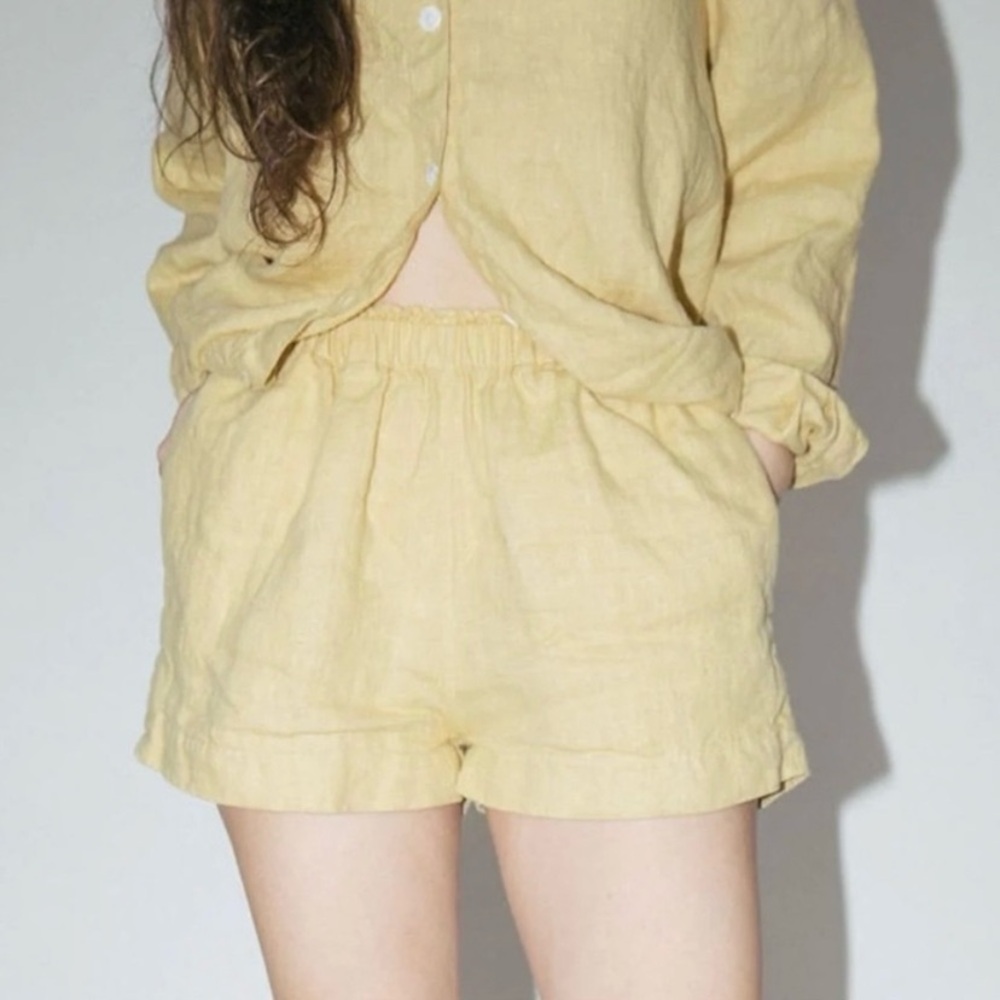 shelter 100% linen shorts in butter yellow